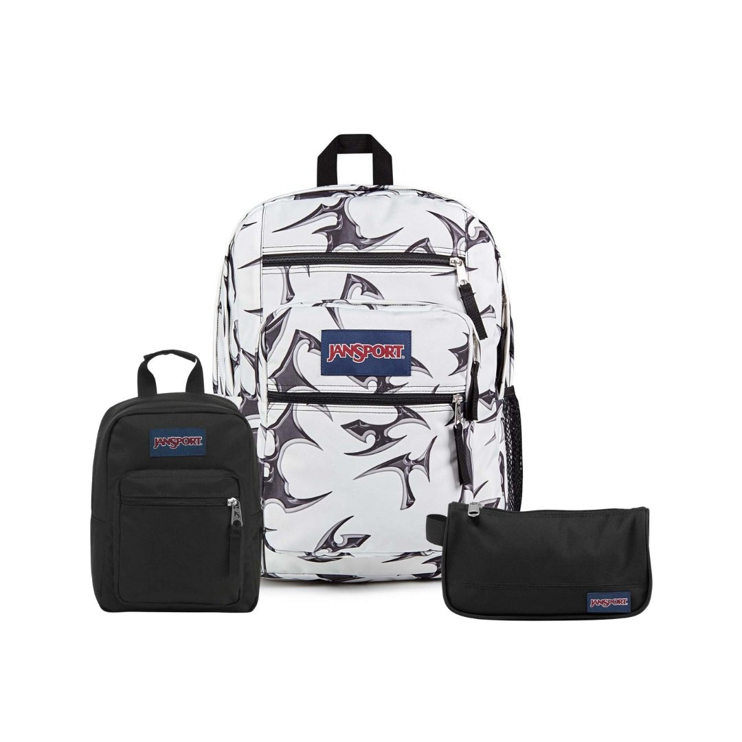 SETS - SET BIG STUDENT CYBER SILVER WHITE/BLACK - Mochilas JanSport - JS0A47JK-KX4-JS0A352L-008-JS00T49B-008